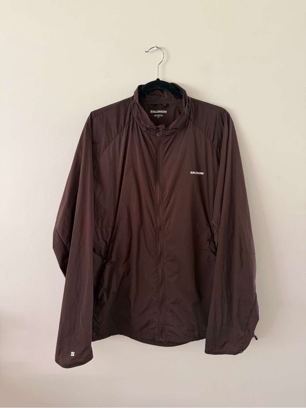 Salomon Shakeout Fly Brown Trail Run Active Lightweight Wind Jacket Mens XL